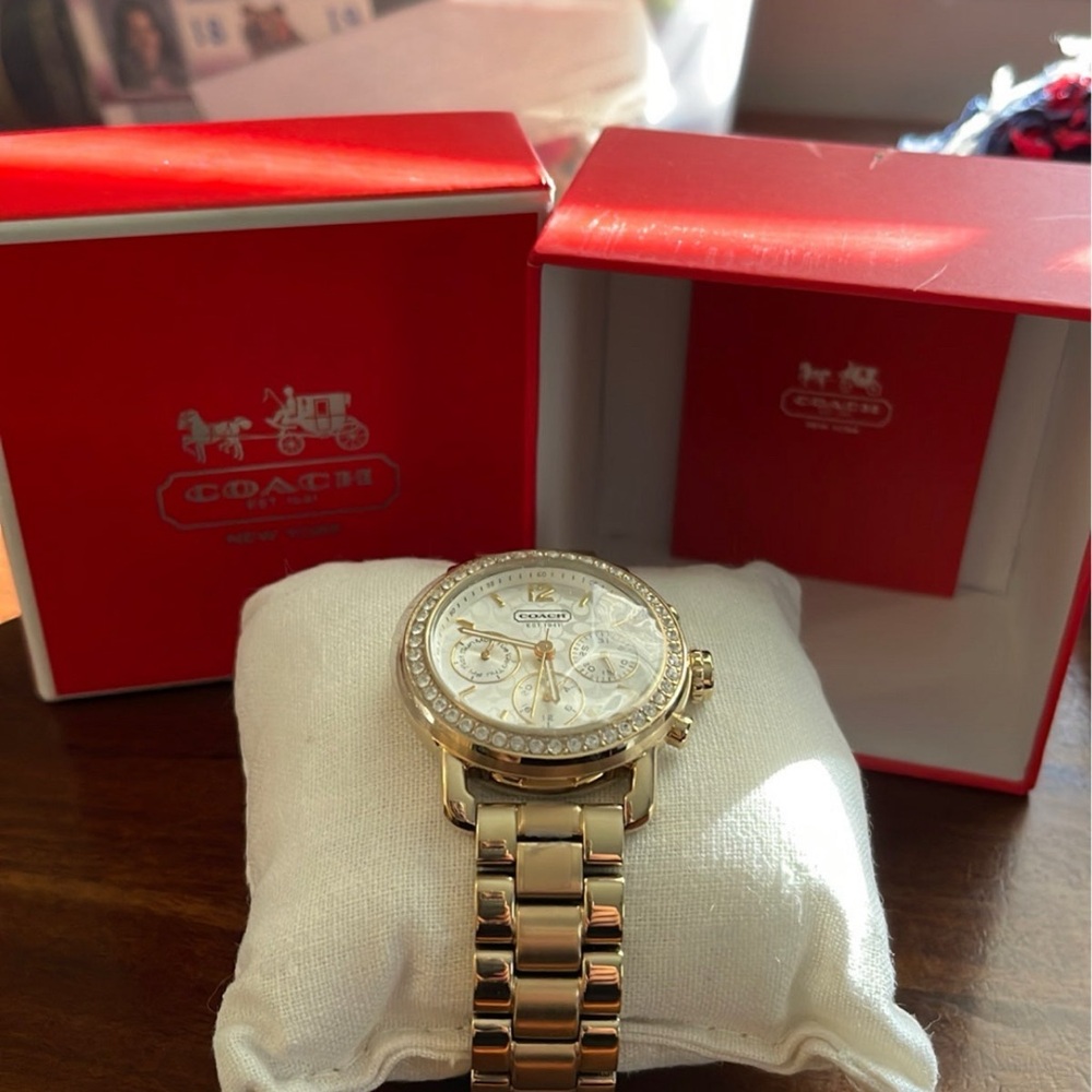Coach Gold-Tone Watch with Crystal Details